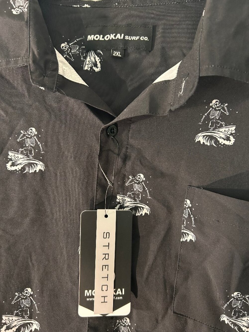 NWT Molokai Surf Co Skeleton Surfer Hawaiian Button Front Shirt 2XL Black
